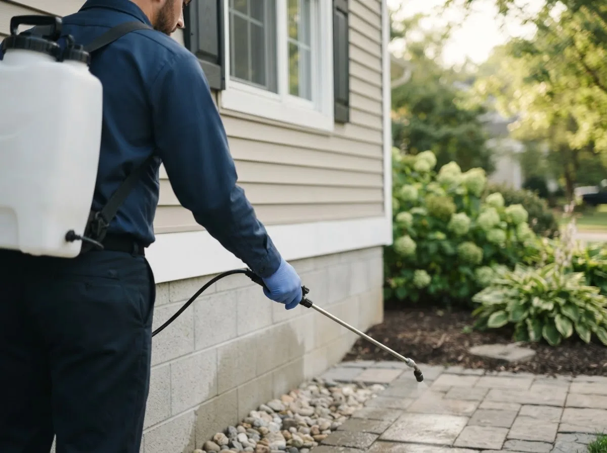 Pest control technician inspecting a home in New Salisbury, IN